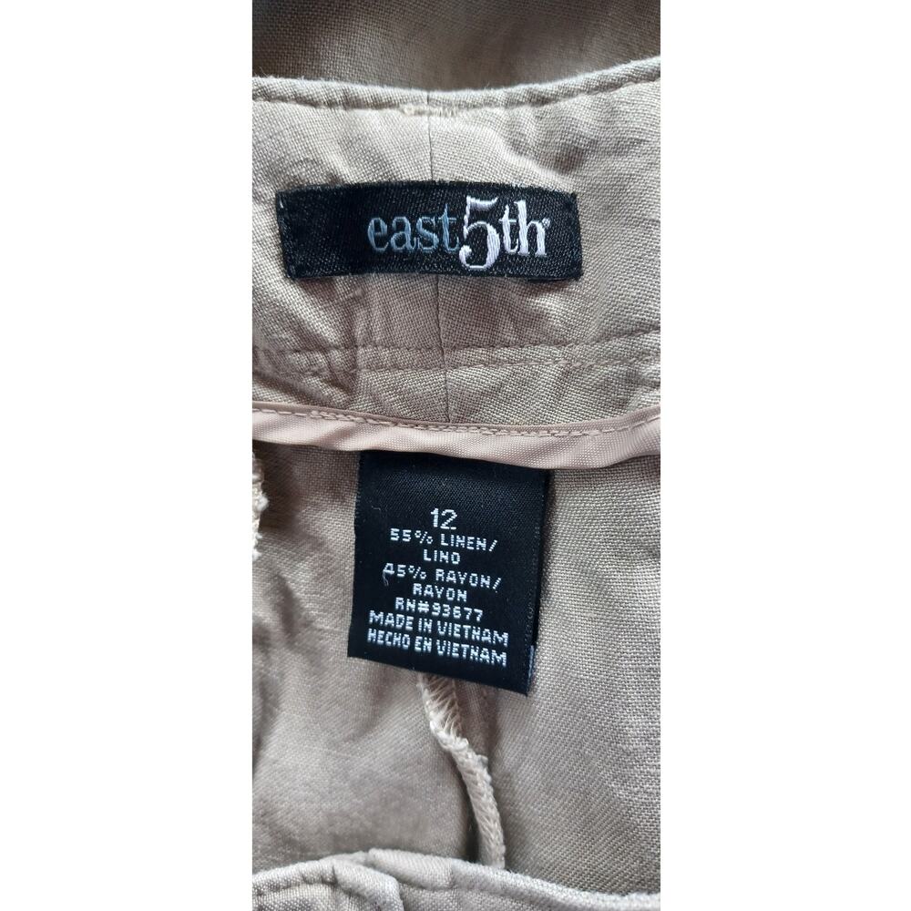 East 5th Linen Blend Wide Leg Pants Khaki Tie Waist Coastal Relaxed Fit Size 12 - Picture 6 of 7